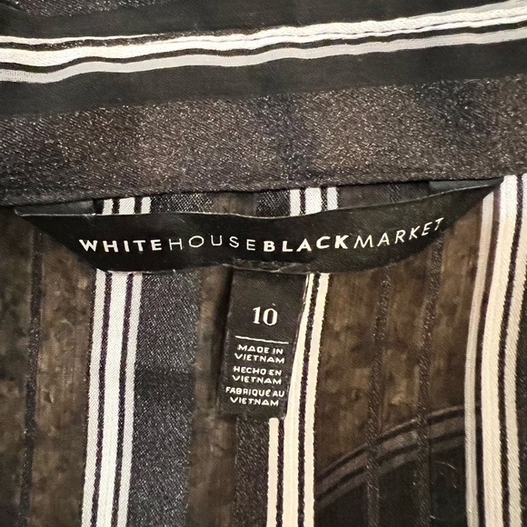 White House Black Market Black Sheer Shadow Stripe Button Down Shirt size 10 EUC - Picture 8 of 11